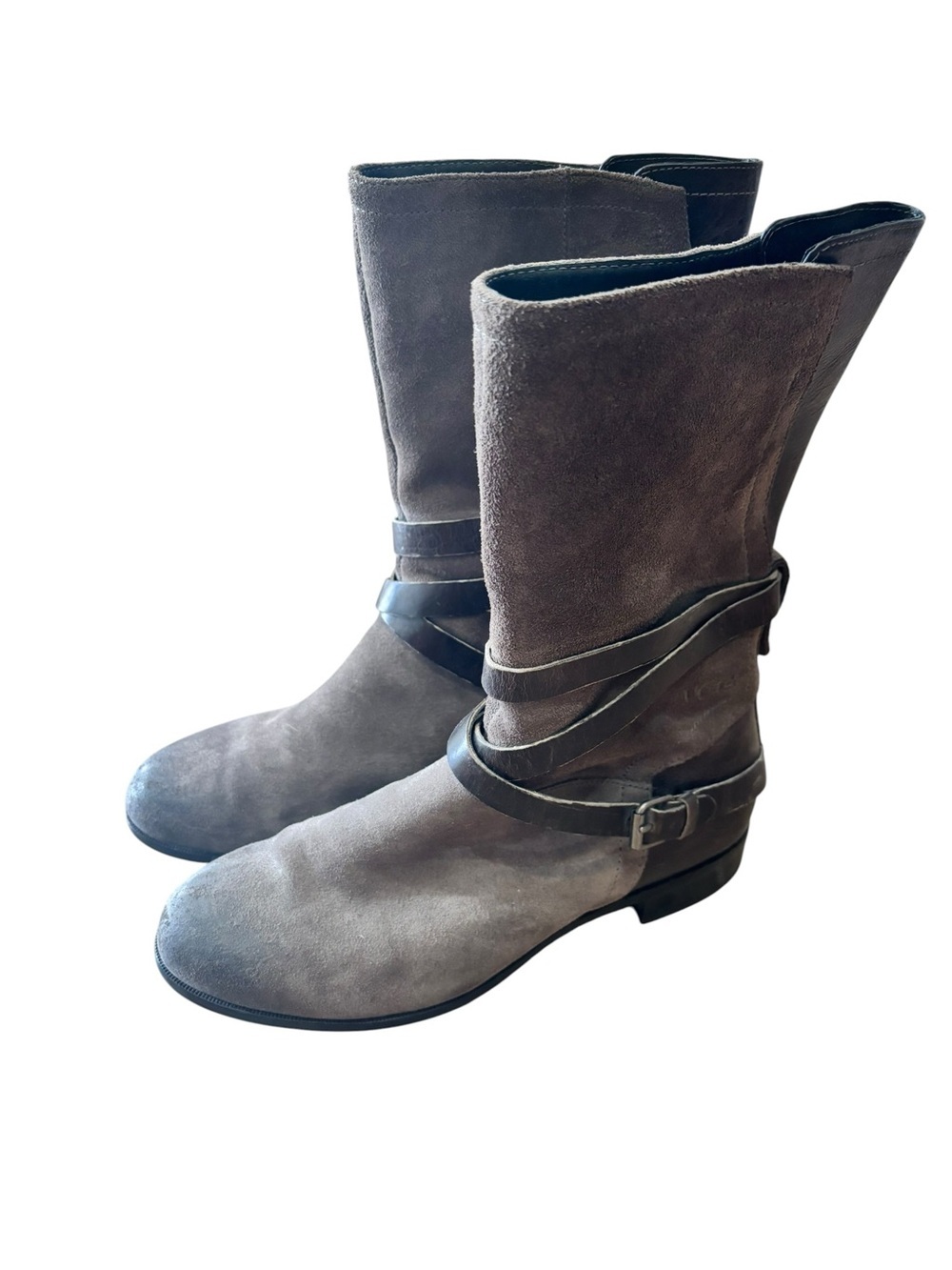 UGG Women's Deanna Mid-Calf Suede Leather Buckle Boots - Gray Sz 9
